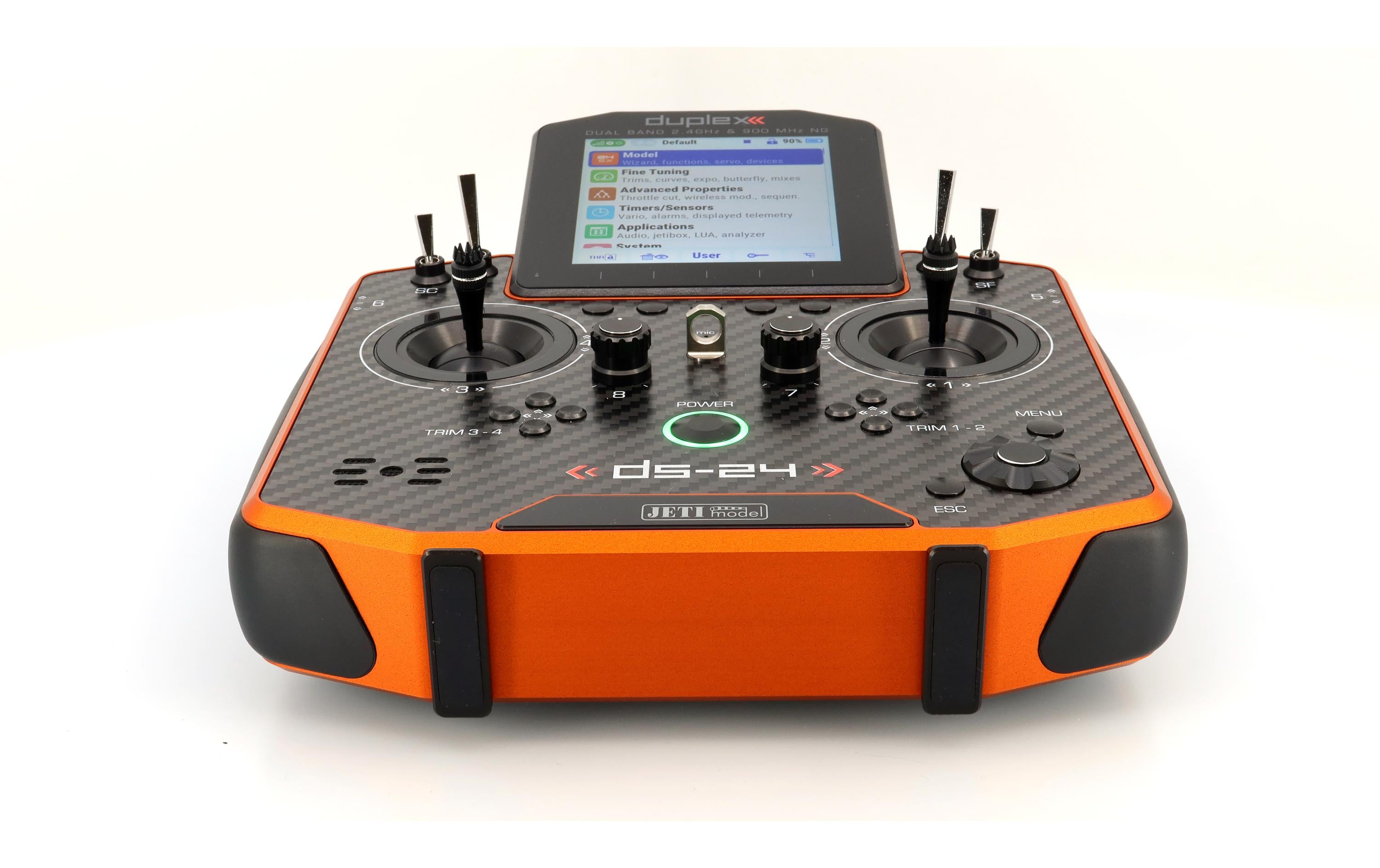Fernsteuerung DS-24II Carbon Line Orange 24 Kanal, Duplex EX<br>Professioneller 24-Kanal-Sender mit Geber auf Rückseite und Carbon-Frontplatte