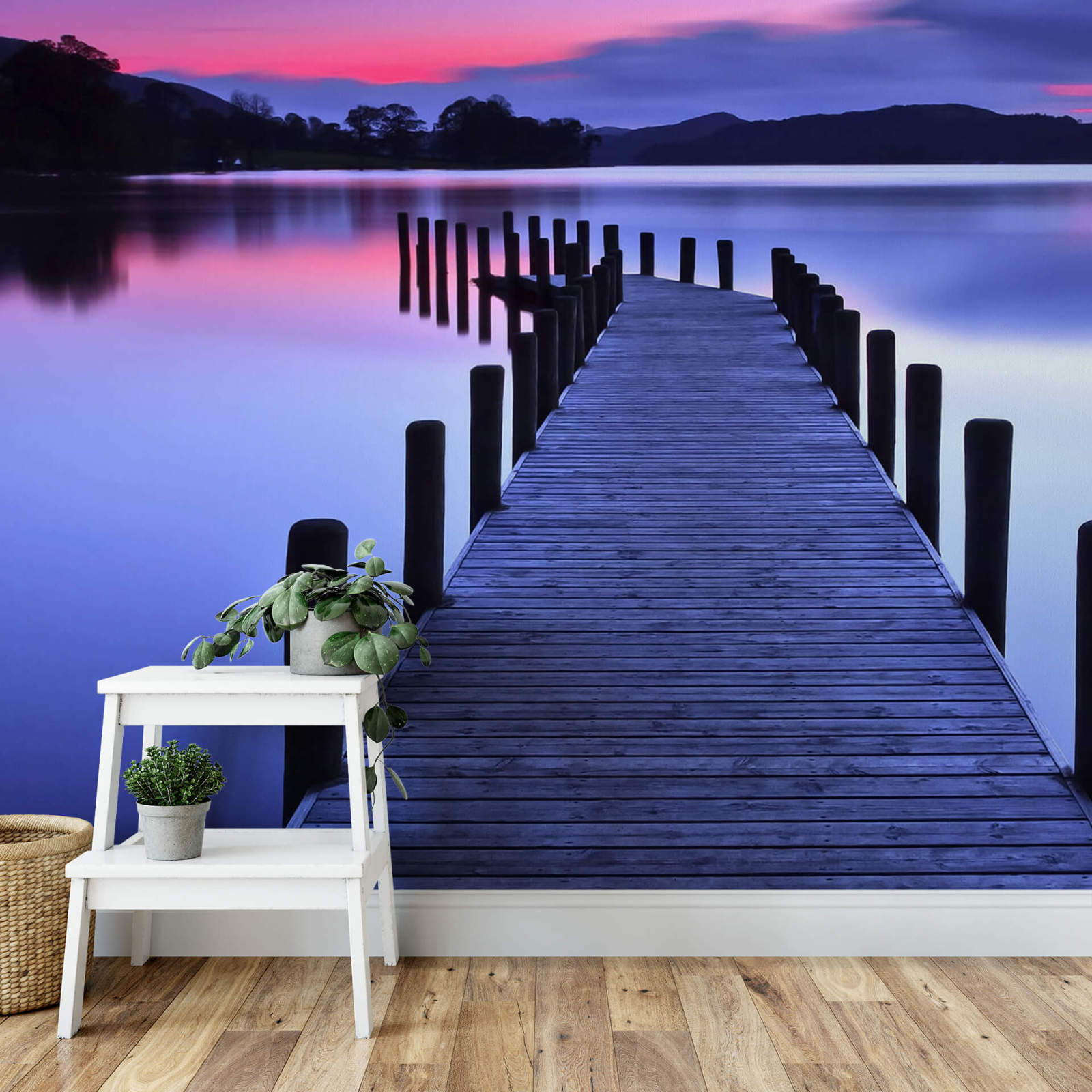 Fototapete DESIGNWALLS 2.0 - blau-pink - Steg - 2,6 Meter