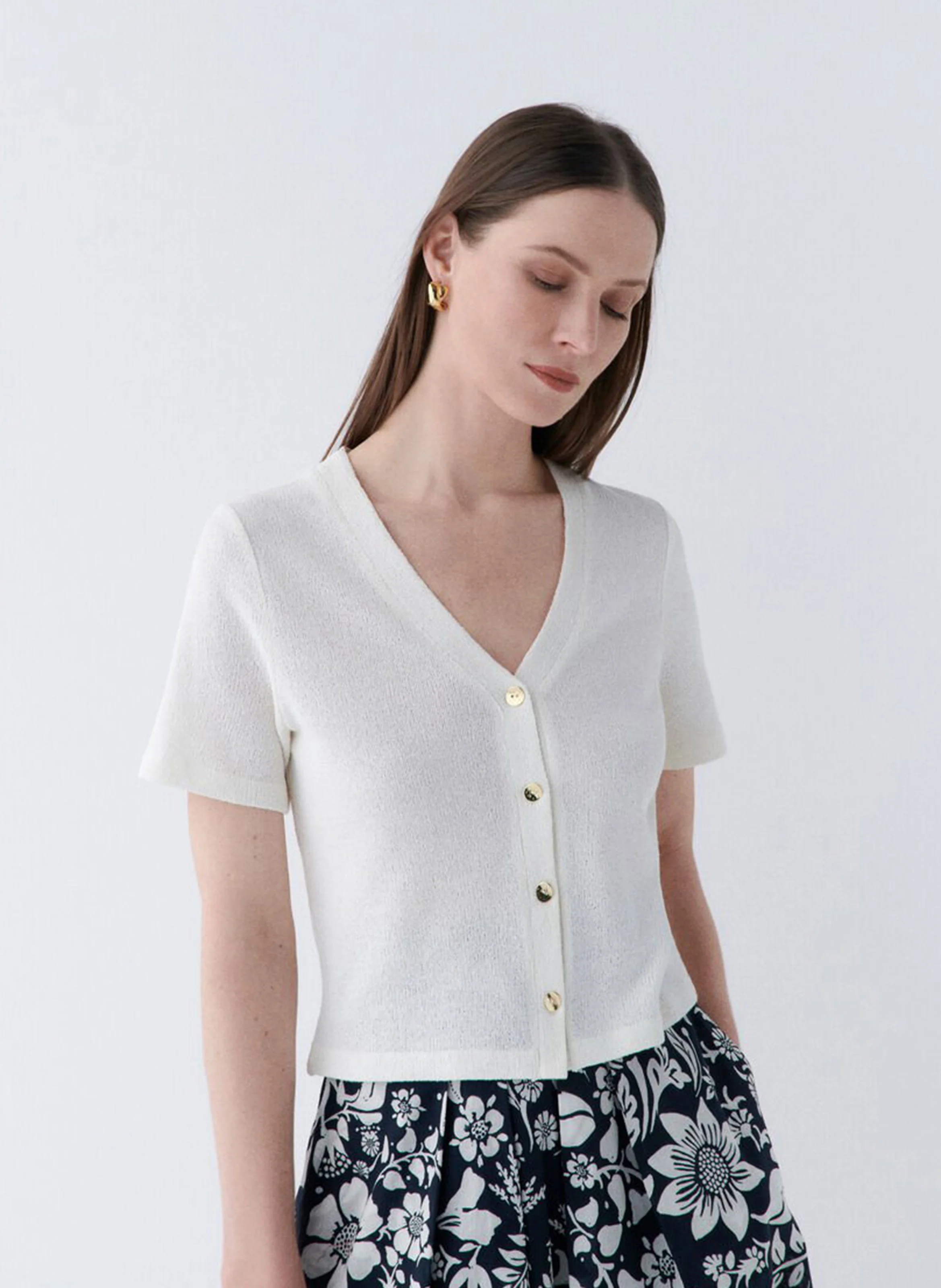 TVACANCES - Tee-shirt col V droit| Beige