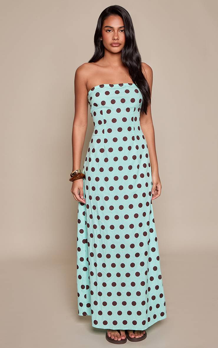 Bleu Robe Fourreau Bandeau À Pois Effet Lin