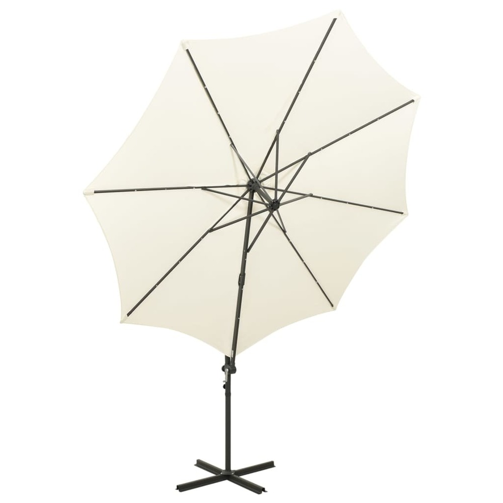 Parasol meuble de jardin déporté avec mât et lumières led sable 300 cm