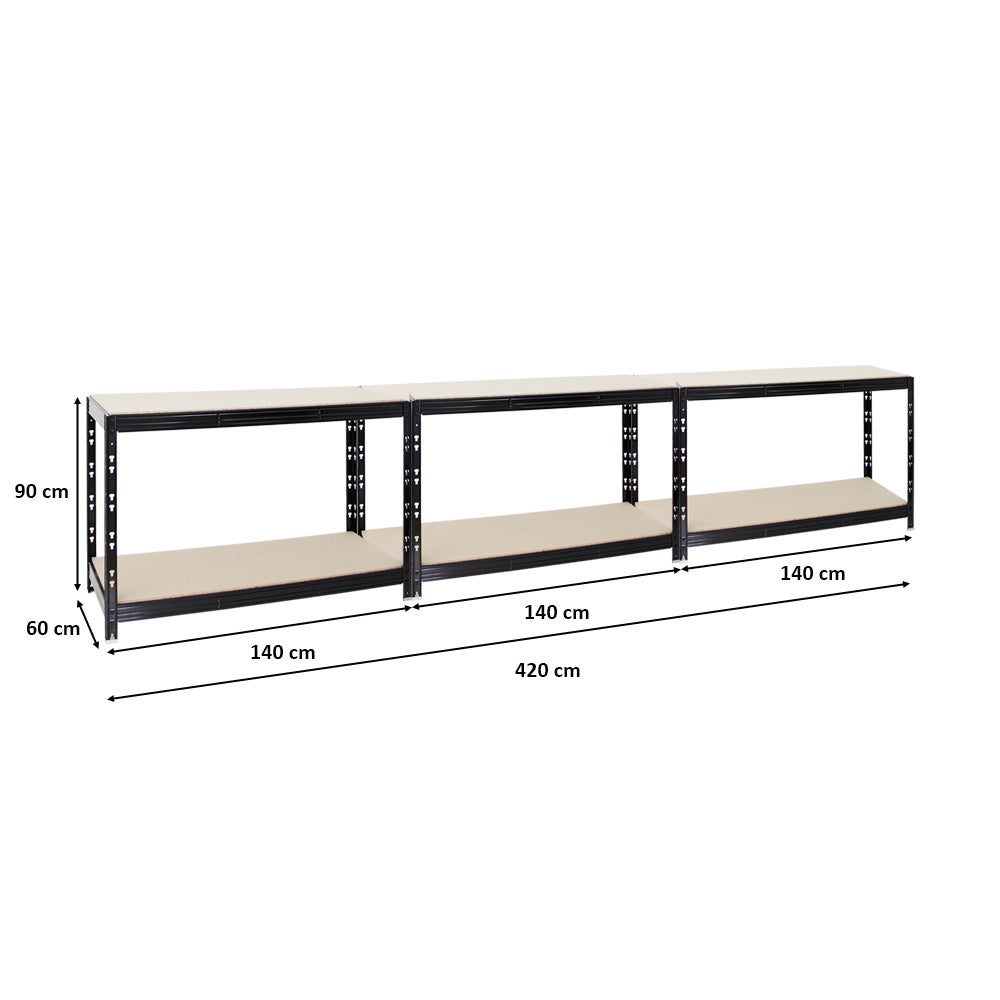PROREGAL Mega Deal 3x Tiger Werkbank HxBxD 90 x 140 x 60 cm Plankbelasting 300 kg Zwart