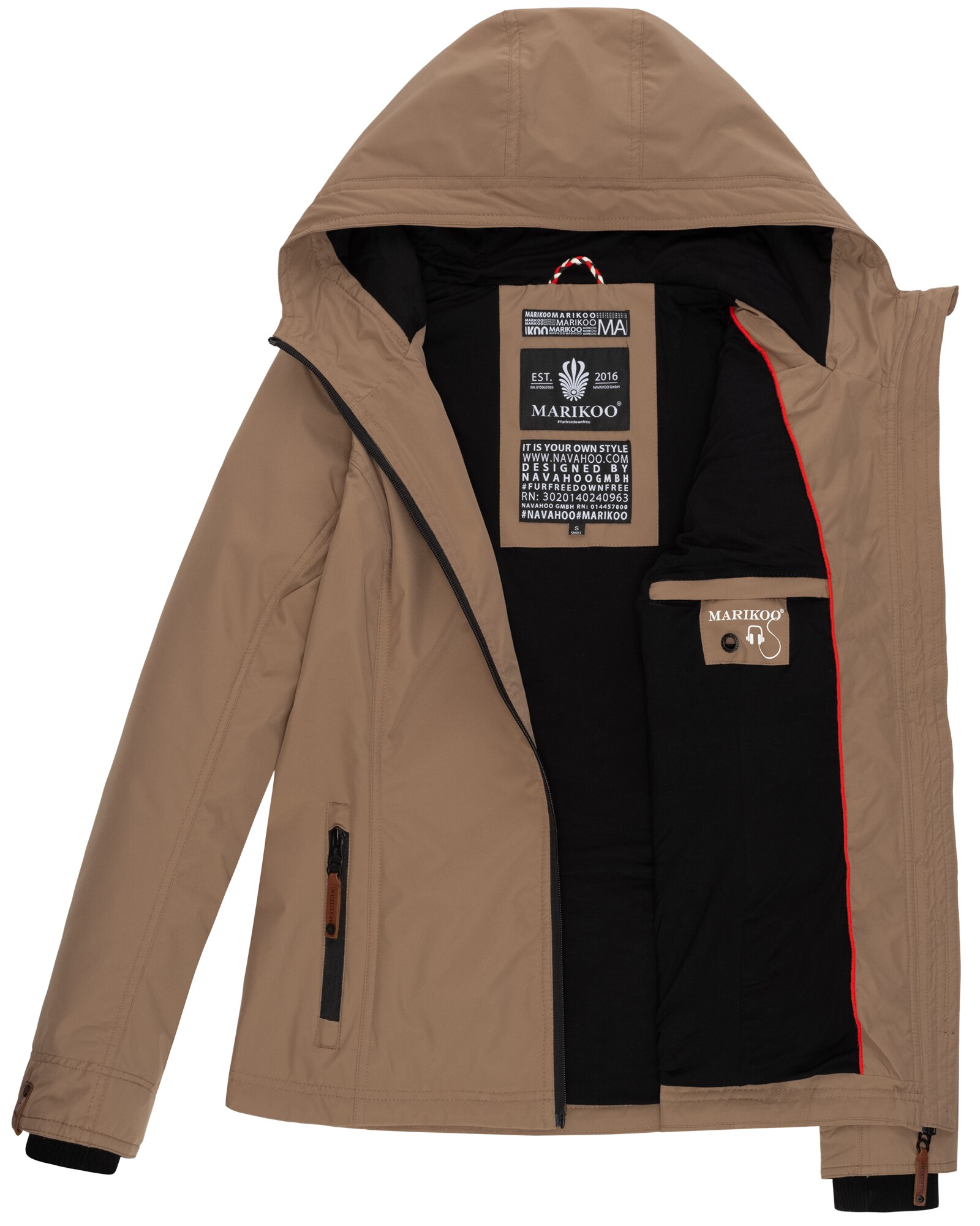 MARIKOO Damen Sportliche Outdoorjacke Übergangs Regenjacke mit Kapuze Brombeere