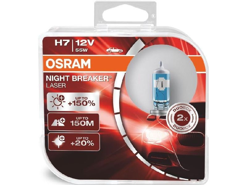 OSRAM Night Breaker Laser Duobox H7 12V 55W PX26d PKW Halogenlicht mit ausgezeichneter Helligkeit