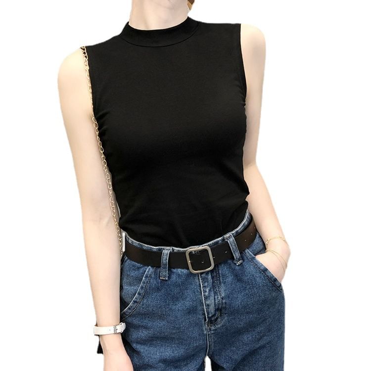 Hevnir - Tanktop met lage hals en effen kleur