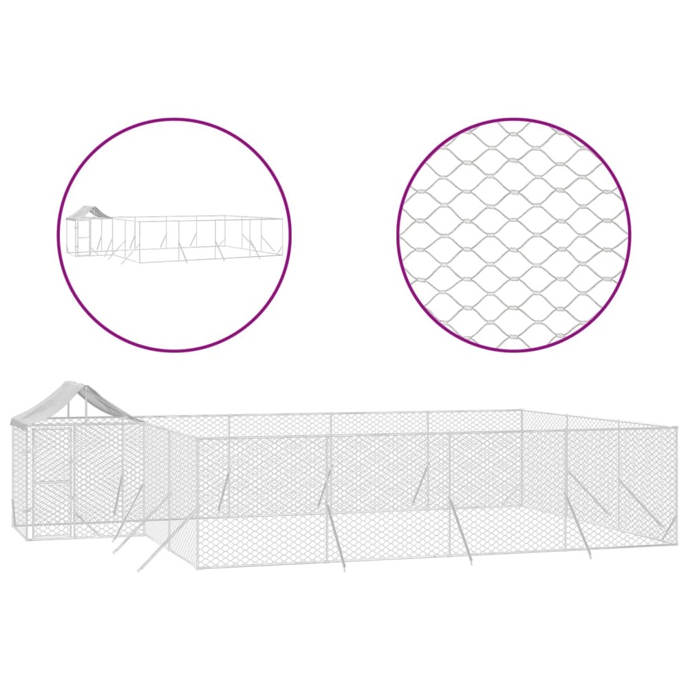 Chenil d'extérieur pour chiens avec toit argenté 10x6x2,5 m