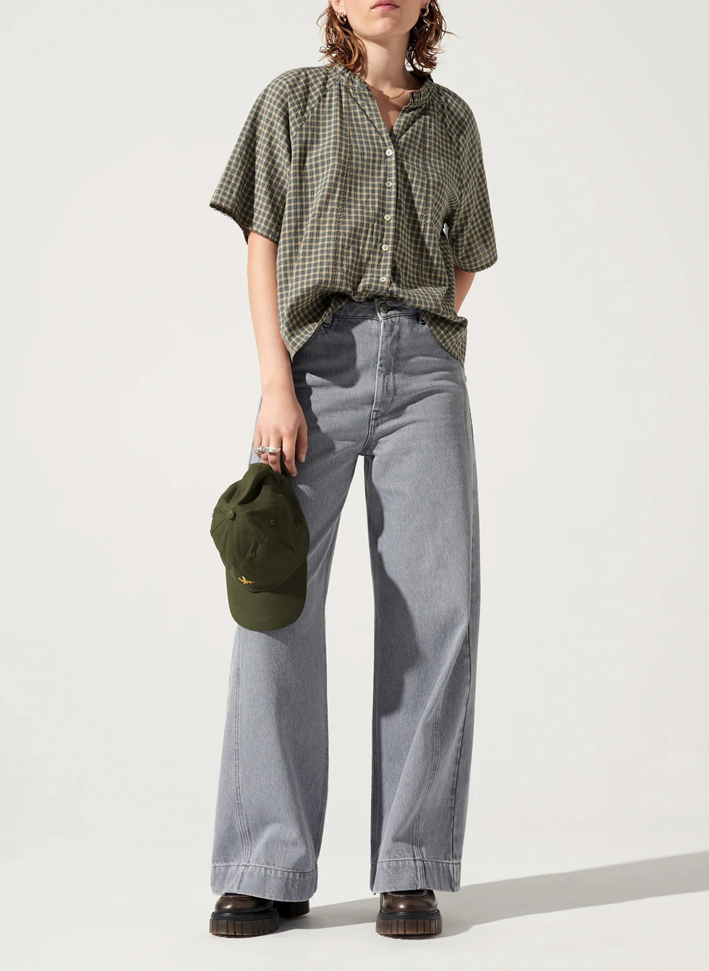 Chemise col rond en coton | Vert