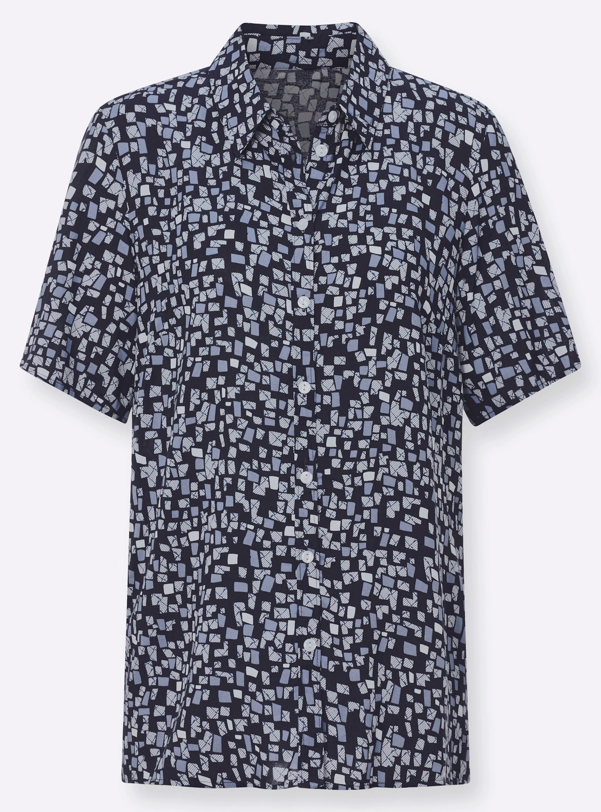 Hemdbluse in marine-gemustert