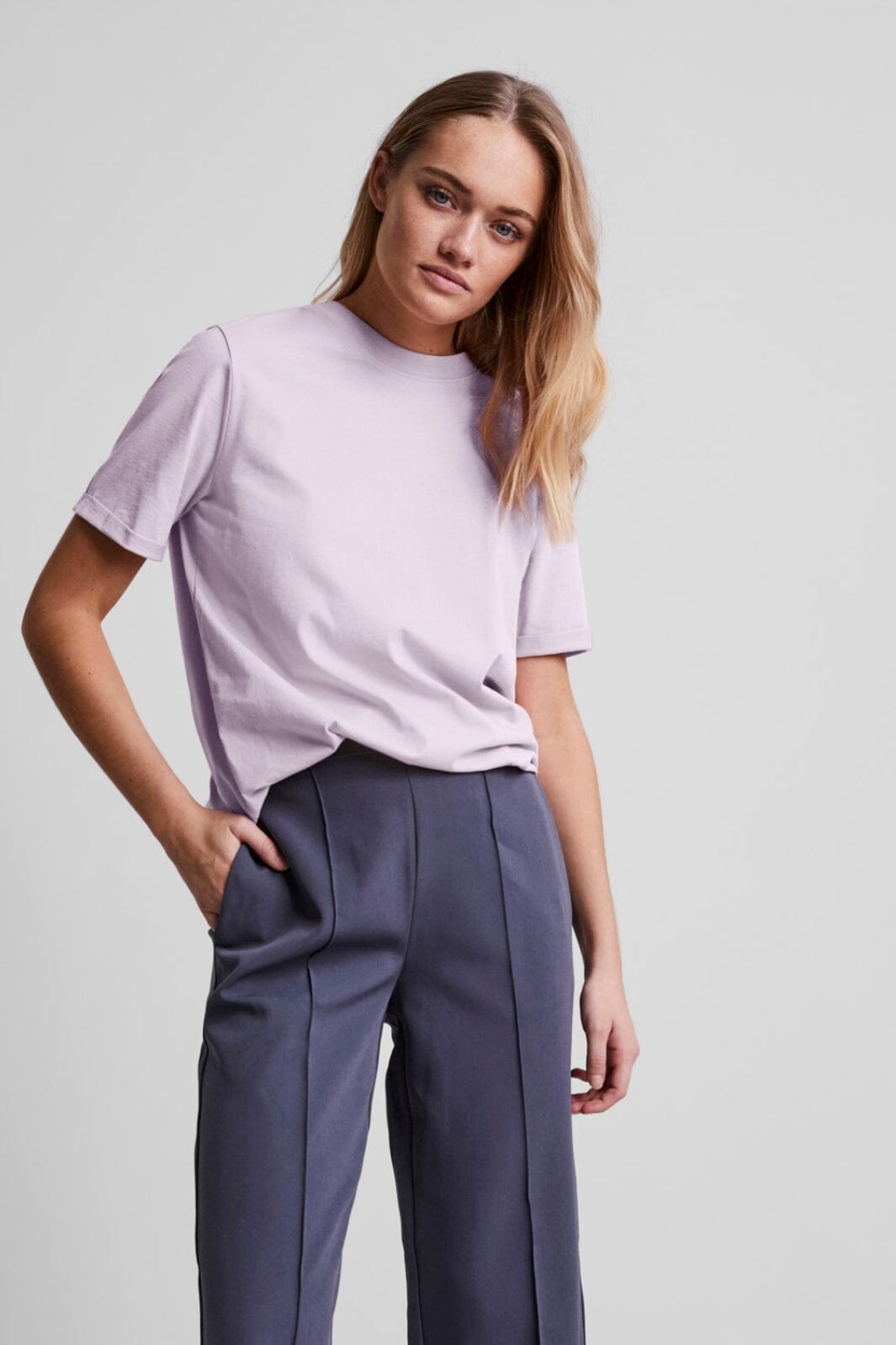 Pieces Pcria Ss Fold Up Solid Tee lavendula