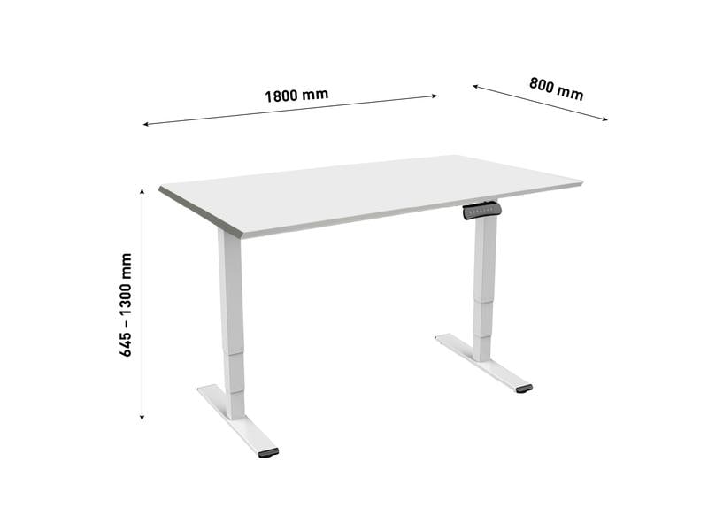 Contini RAL 9016 1.8 x 0.8 m Weiss mit Grauer Tischplatte Abwechslungsreiches Arbeiten im Stehen und Sitzen