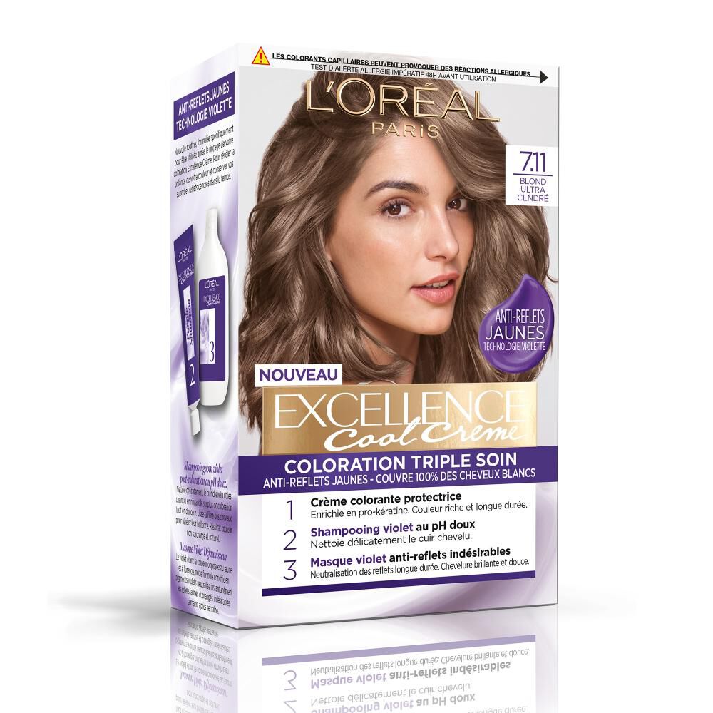 Coloration Permanente Triple Soin Anti-reflets Jaunes - Couvre 100% des Cheveux Blancs