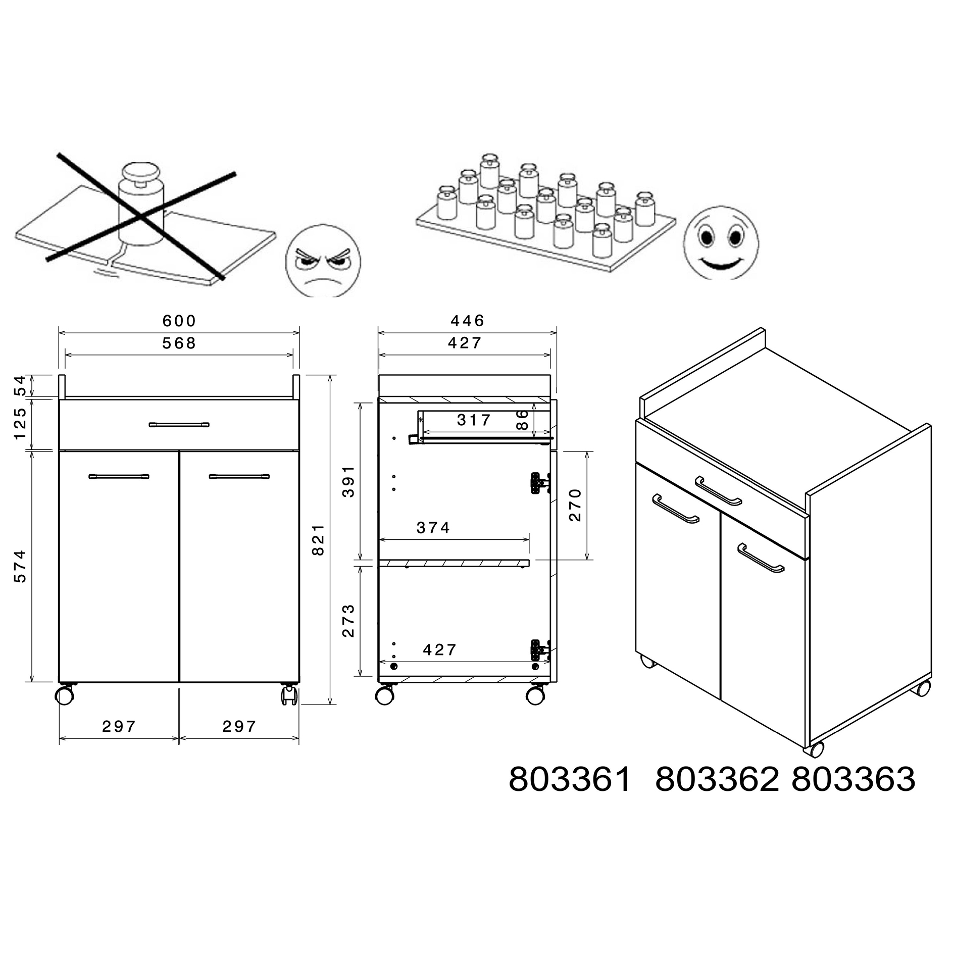 2-teiliges Buffet-Set MALICE 2 - Betonoptik-weiß - 180 cm hoch