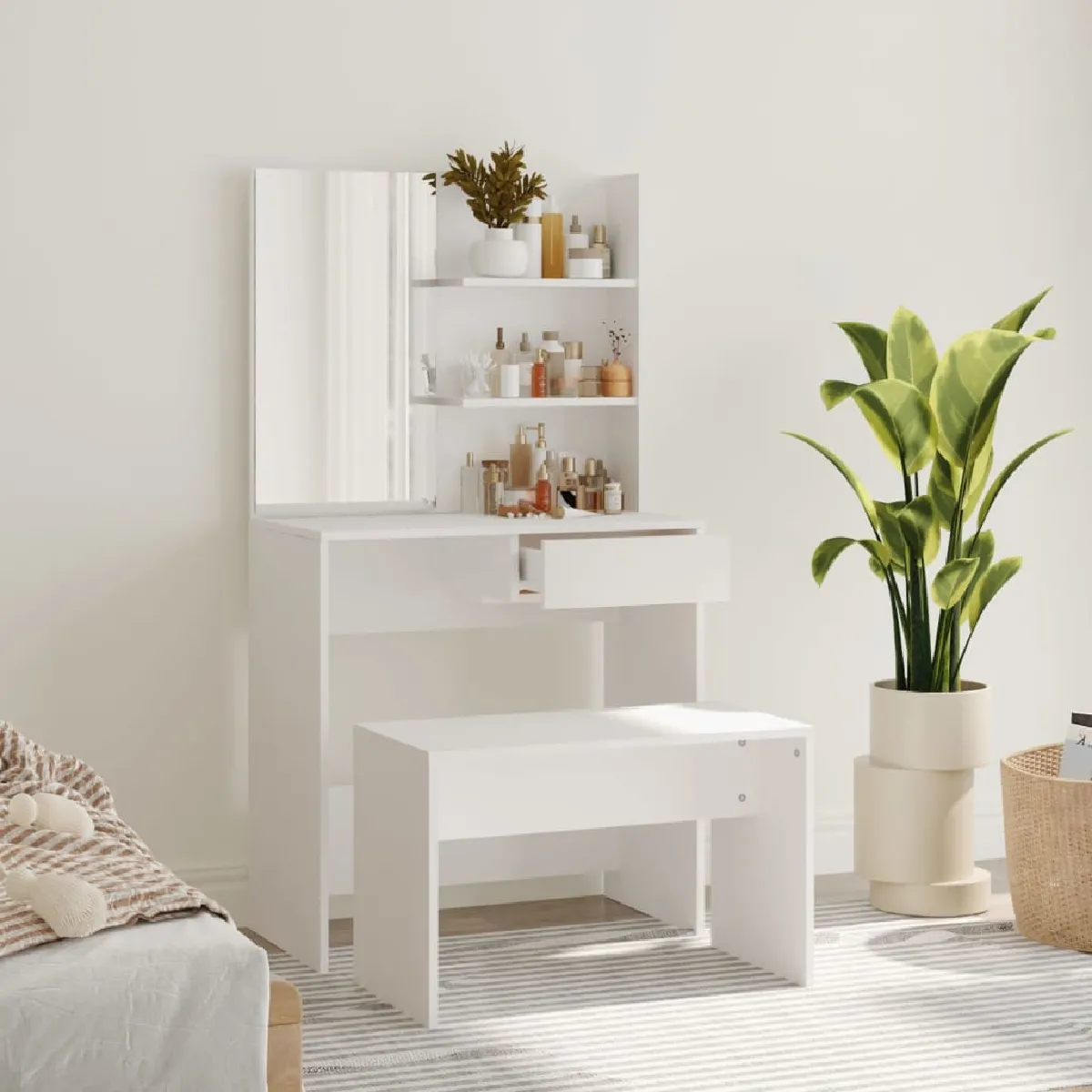vidaXL Ensemble Coiffeuse - Blanc