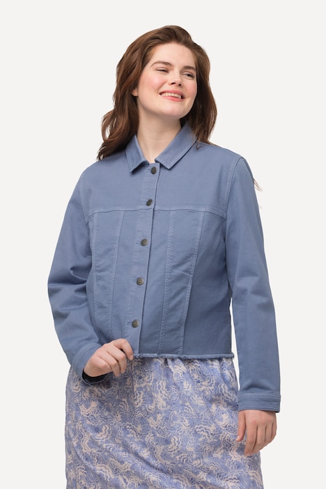 Color-Jeansjacke, Fransensaum, Oversized, Biobaumwolle