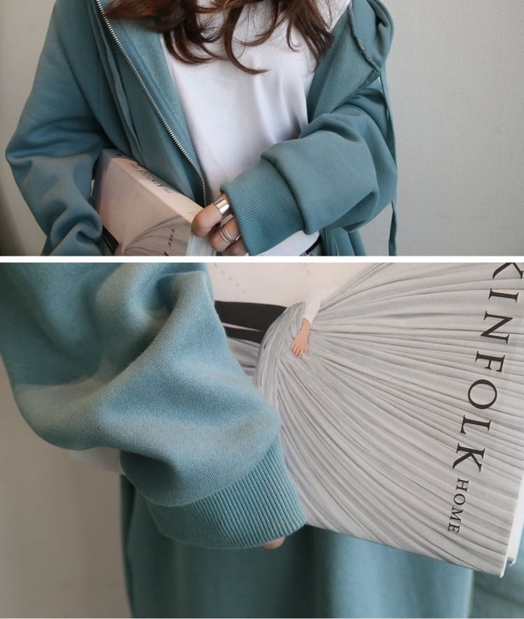 Rred - Lange hoodie met effen ritssluiting en ritssluiting
