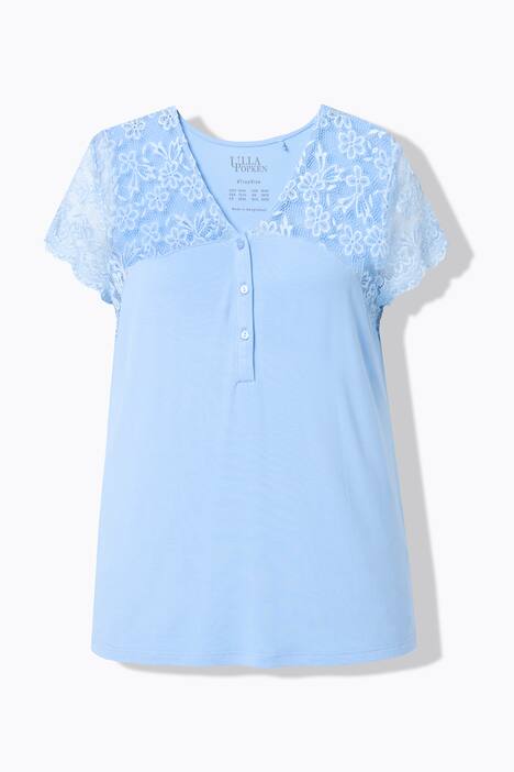 Pyjama, Spitze, V-Ausschnitt, Spitzen-Halbarm, jordan blau