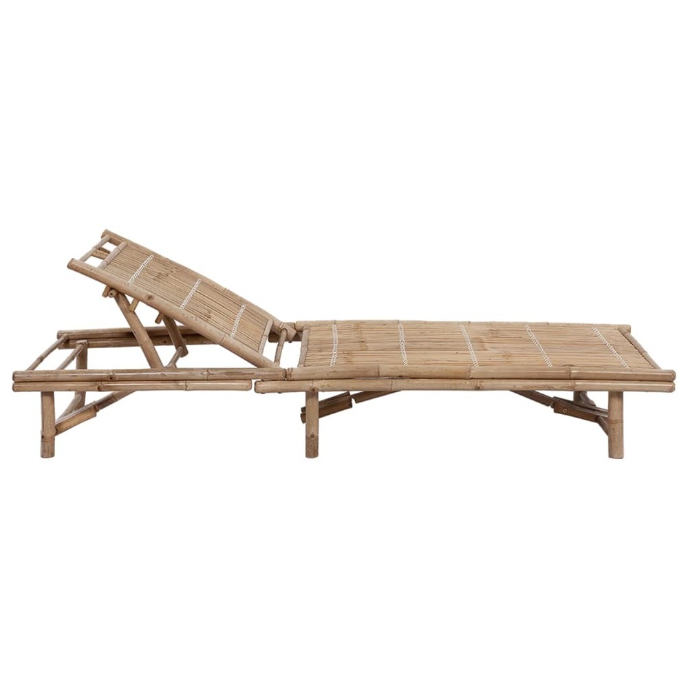 Transat chaise longue bain de soleil lit de jardin terrasse meuble d'extérieur avec coussin bambou
