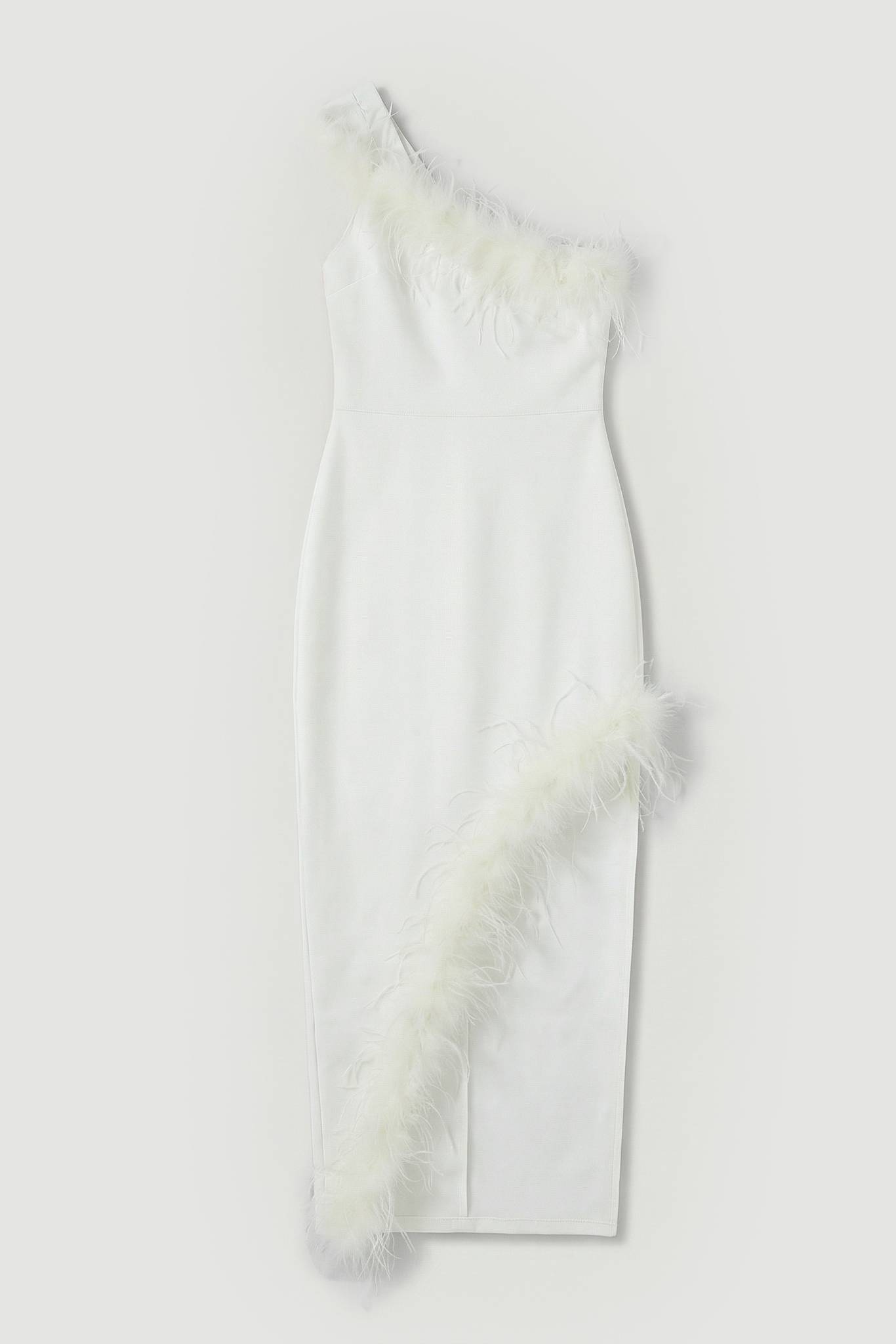 KarenMillen Robe Maxi Tricot Bandage Ajustante à Plumes Petite Taille