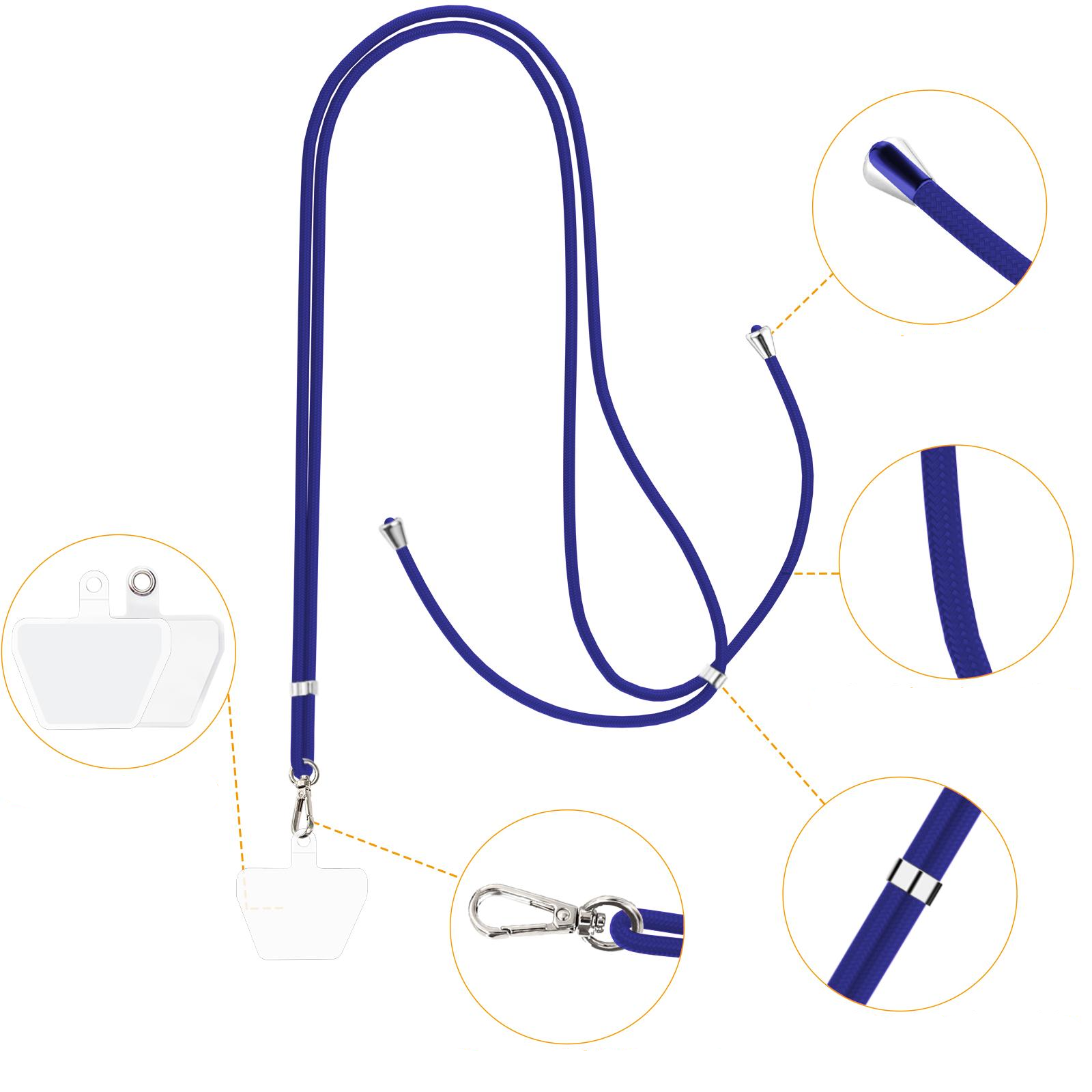 (140cm) Universal Necklace Handykette Umhängeband für Schutzhülle   2x Selbstklebende Einlagen - Blau / Transparent