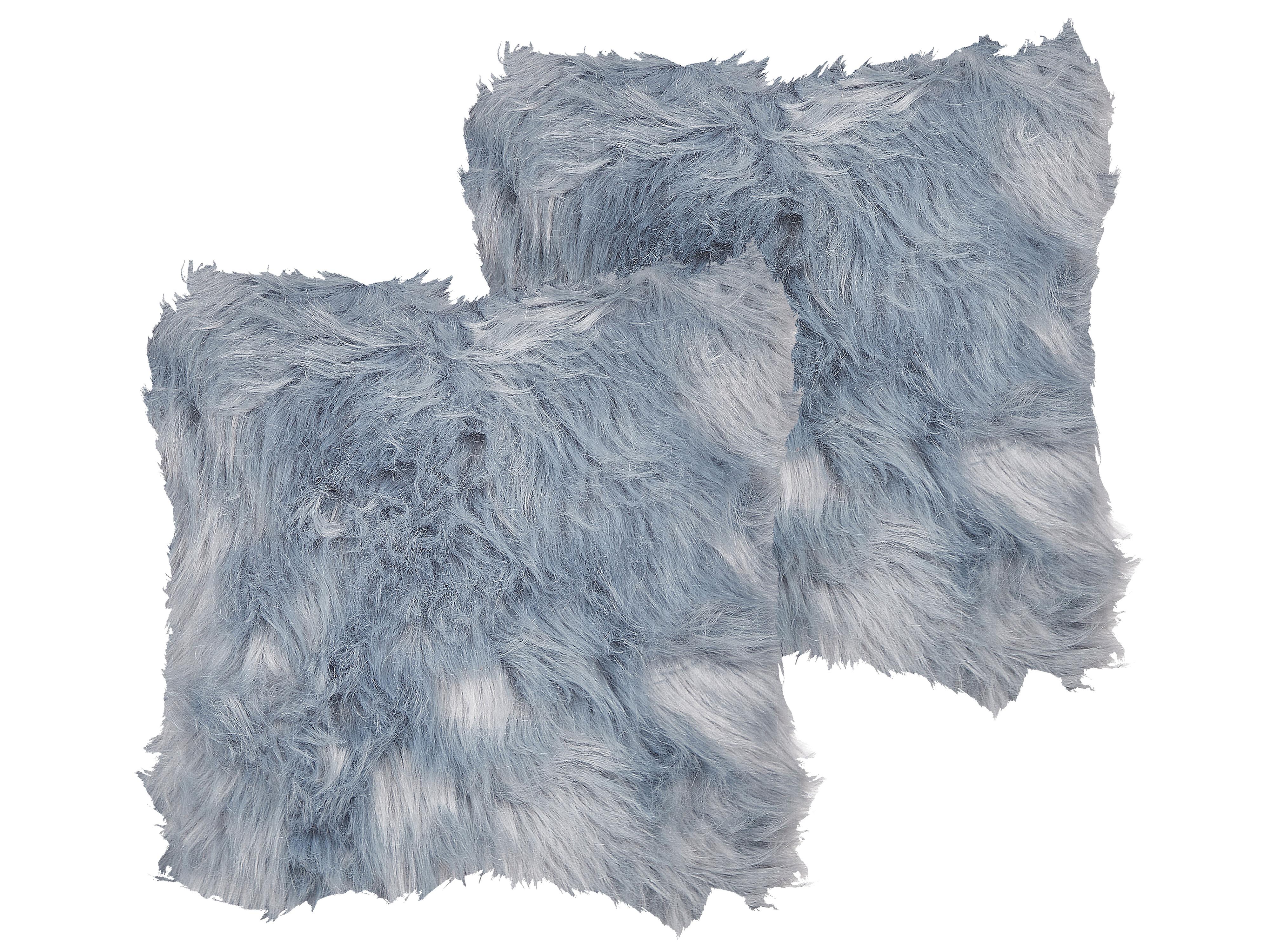Set van 2 sierkussens LUBHA Nepbont 42 x 42 cm Donkerblauw effen