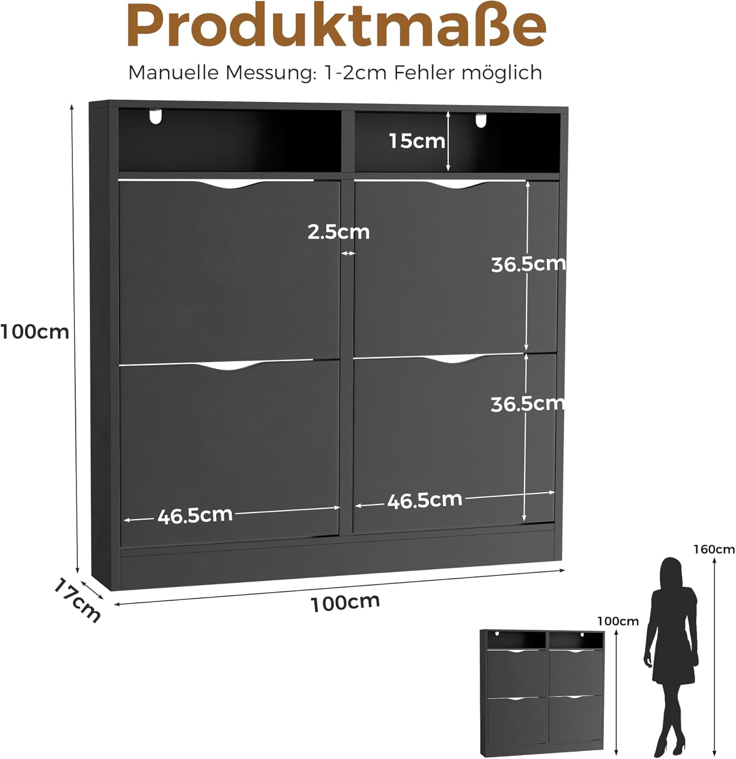 ELUCHANG Schuhschrank schmal mit 4 Klappen Platzsparender, Geschlossen Schuhregal Schuhkipper Schuhkommode mit 4 Ablagen, Shoe Cabinet Flurschrank für Diele/Flur/Garderobe, Schwarz