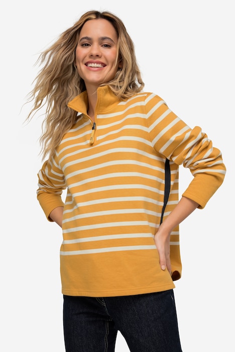 Sweatshirt, Ringel, Troyerkragen, Langarm, OEKO-TEX