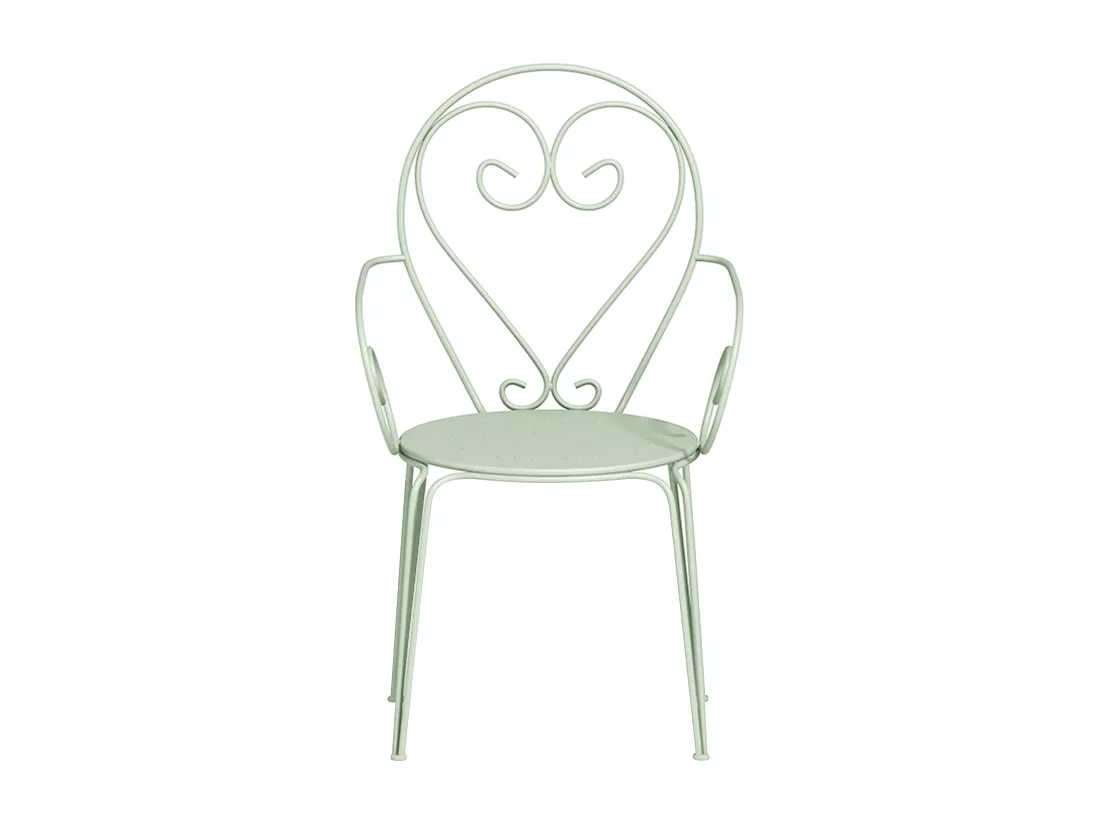Salle à manger de jardin en métal façon fer forgé : une table et 4 fauteuils - Vert amande - GUERMANTES de MYLIA
