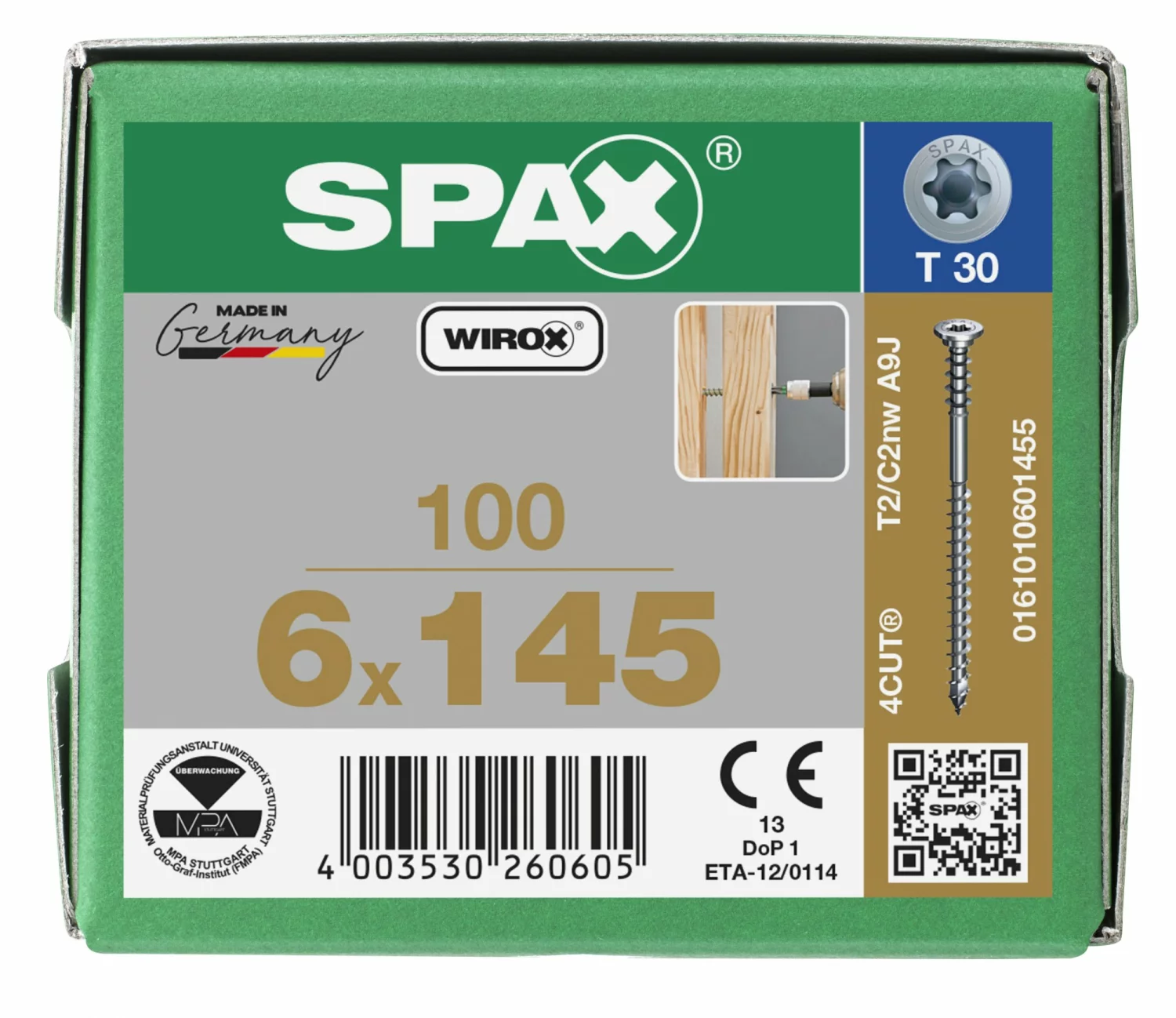 SPAX 161010601455 Stelschroef, Platkop, 6 x 145, Deeldraad, T-STAR plus TX30 - WIROX - 100 stuks