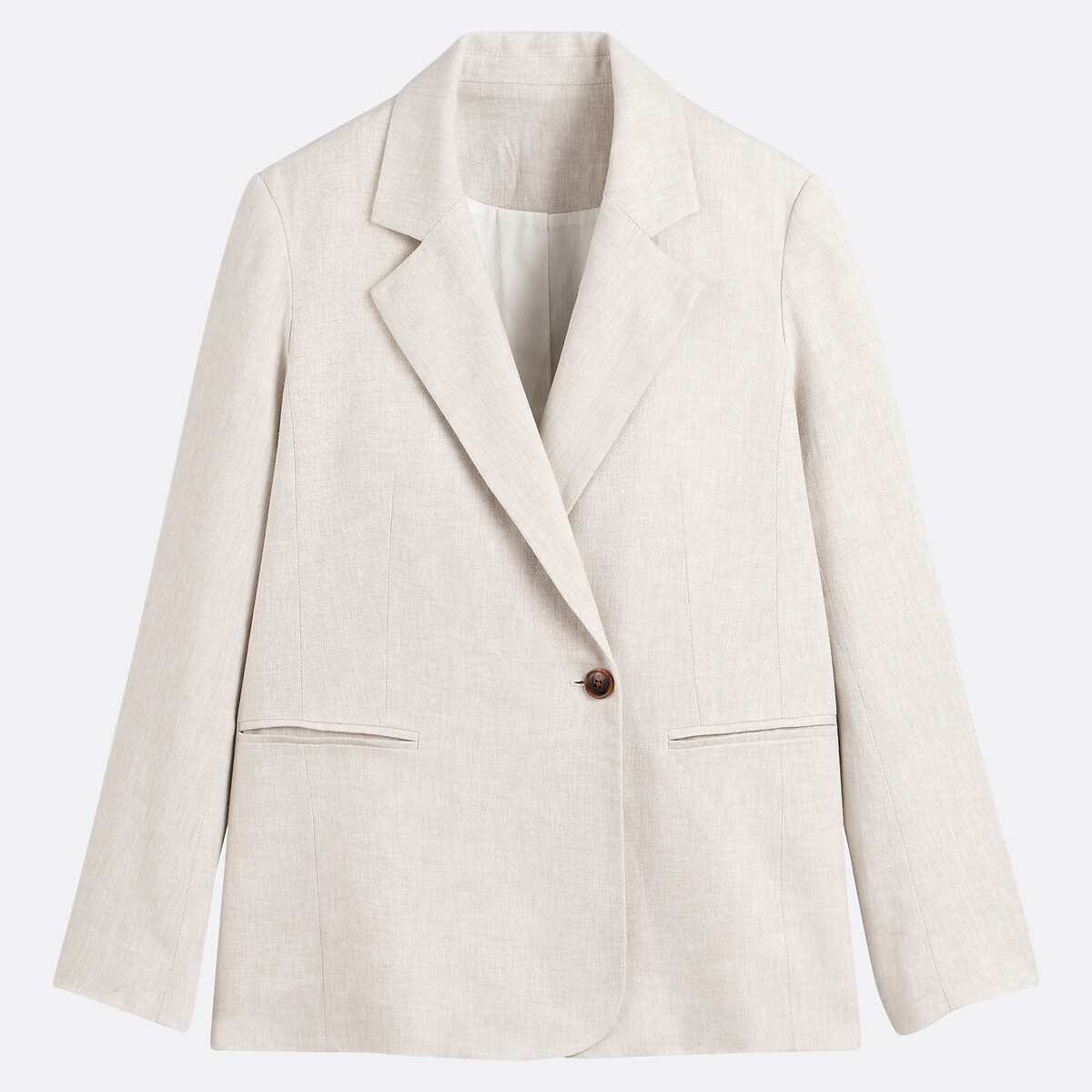 COLEÇÕES LA REDOUTE<br>Blazer assimétrico com fecho de botão em linho e algodão