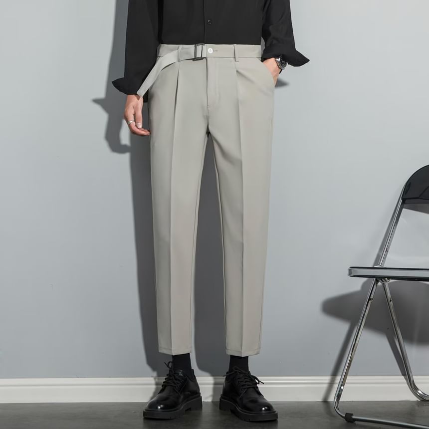 Loansk - Mid Rise Plain Cropped Straight Leg Dress Pants