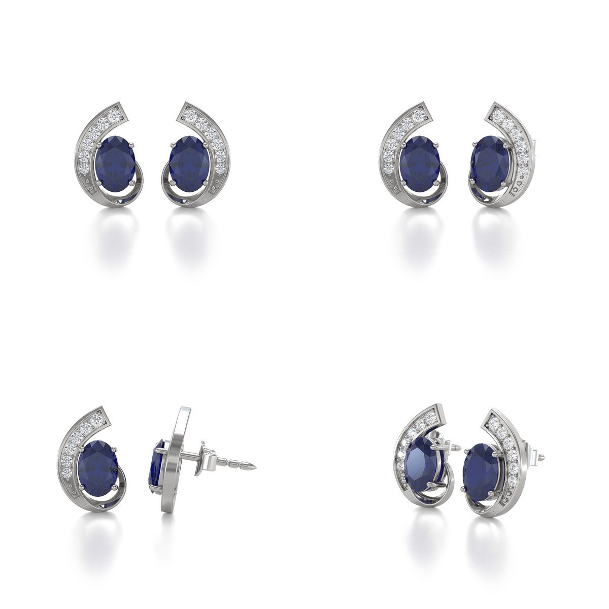 Boucles d'oreilles ADEN Saphir et Diamants sur Argent 925 2.10grs