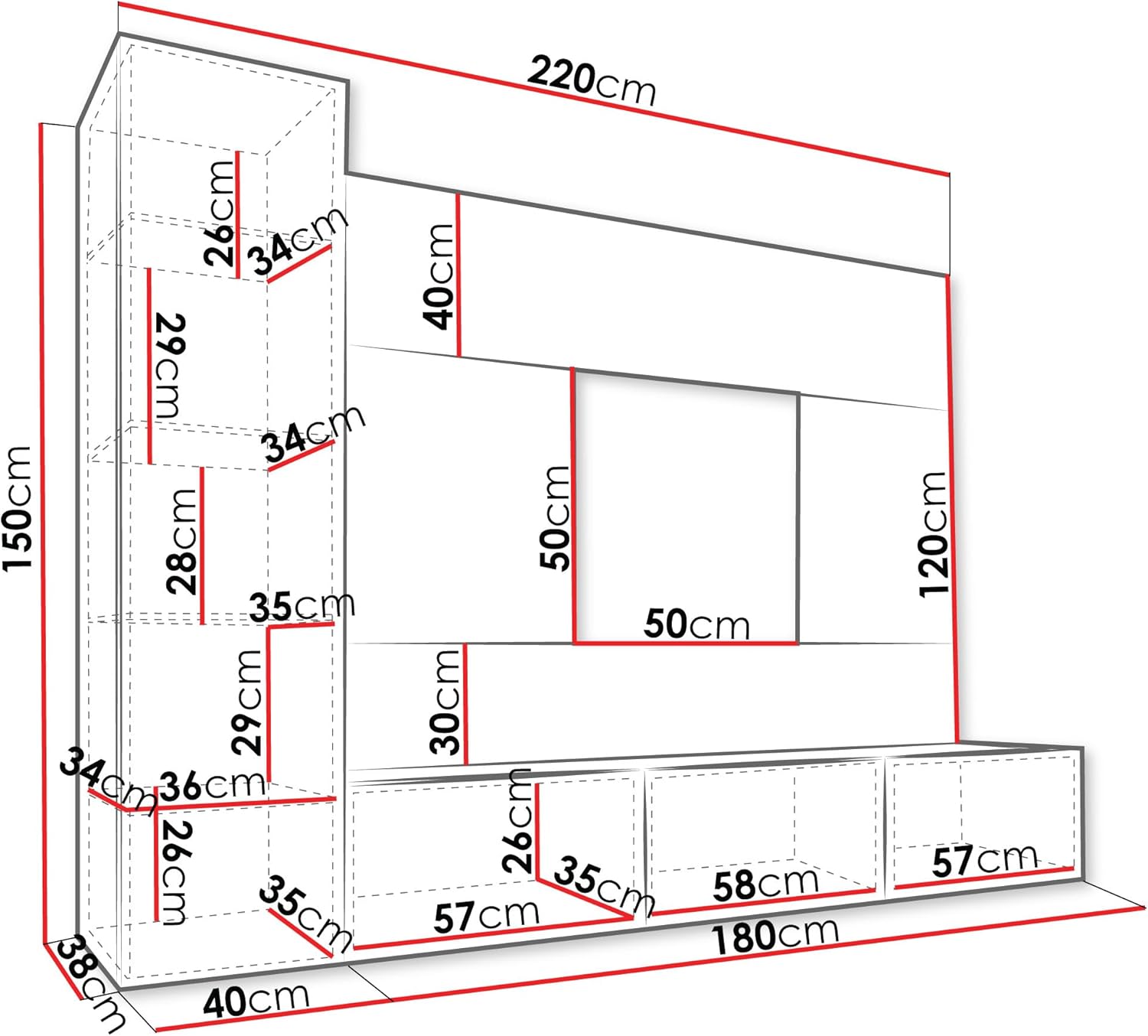 Mirjan24 Wohnwand Deromi VI, Anbauwand mit Wandpaneele und TV-Lowboard, Akustikplatten, Fernsehschrank, Schrankwand, Mediawand, Hängeschrank (Schwarz + Schwarz Marmor)