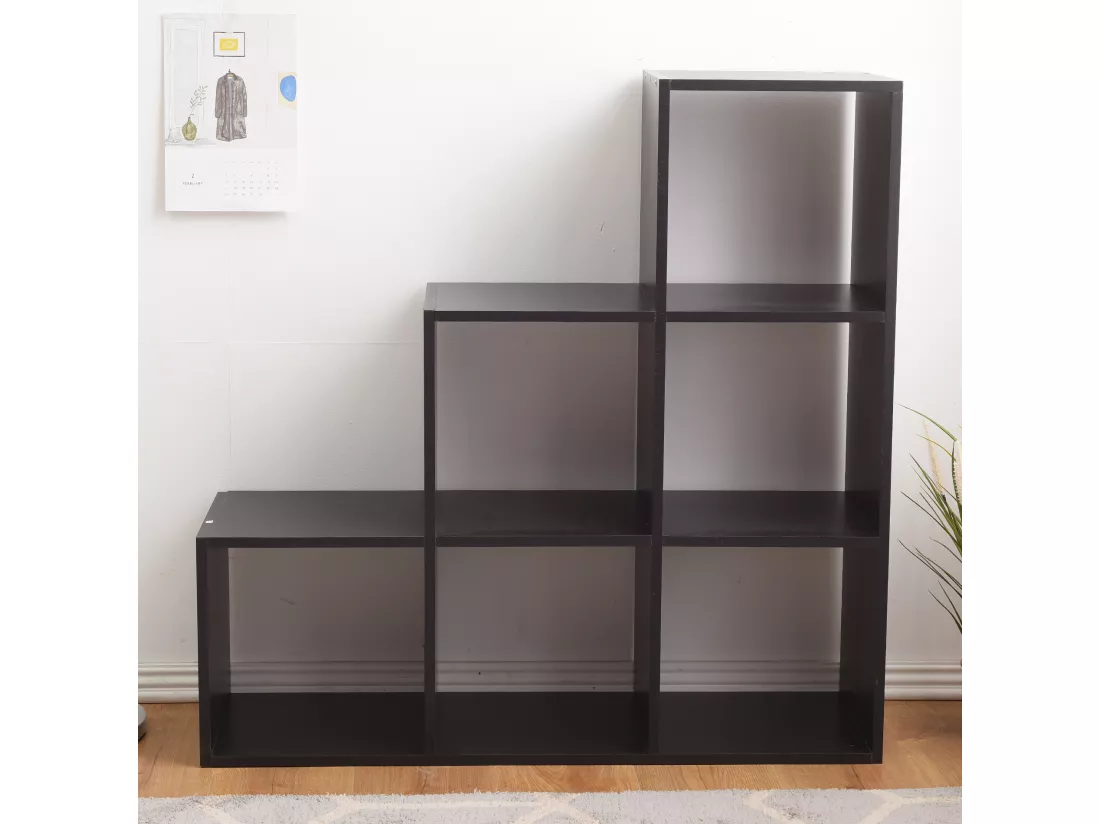 Bibliothèque Etagère Moderne Noir 6 Cubes Mdf Salon 97,5x97,5x29