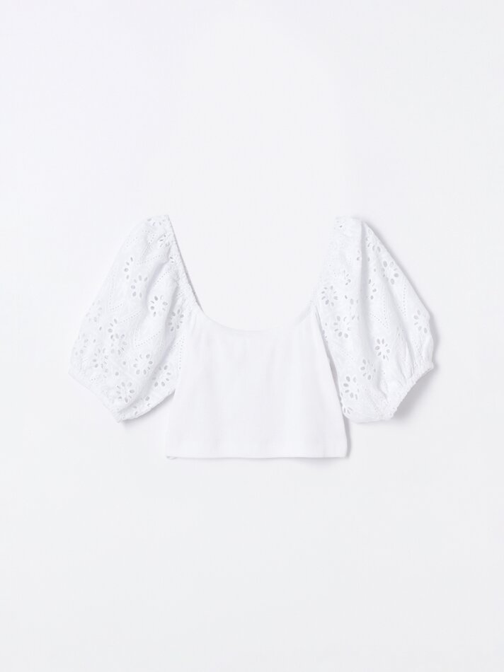 Top cropped com mangas vazadas - Branco