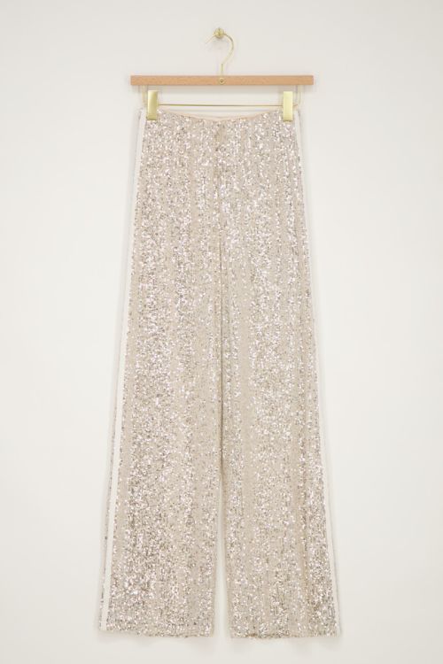 Wide leg broek met pailletten & tapes