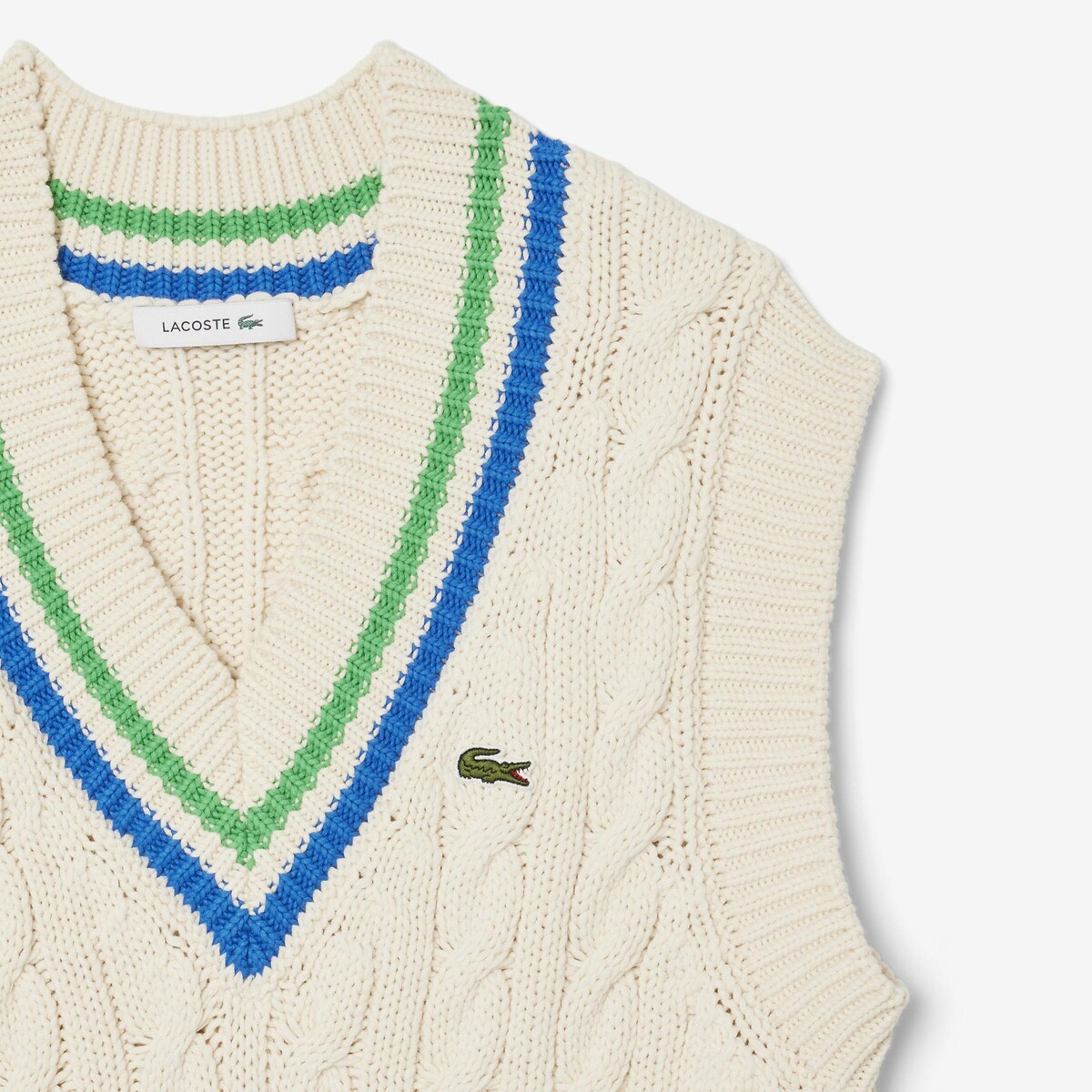 LACOSTE<br>Camisa de tênis canelada sem mangas com decote em V