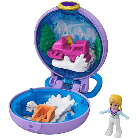 Mattel Polly Pocket Pollys Schneemobil-Schatulle, Minipuppe und Zubehör