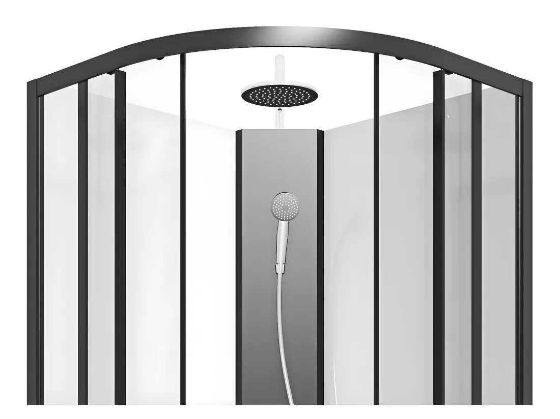 Cabine de douche quart de cercle - Hauteur ajustable - L80 x l80 x H200/220 cm - Noir et blanc - ROVATA
