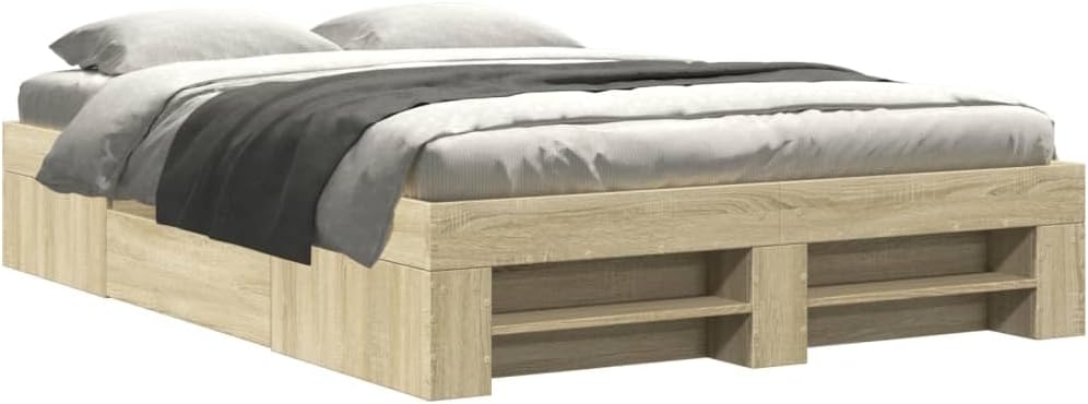IKAYAA Bett 140x190 mit schubladen Bettgestell 140x190 mit stauraum ohne kopfteil Stauraumbett Bettgestell mit Lattenrost -Sonoma Eiche-140 x 190 cm