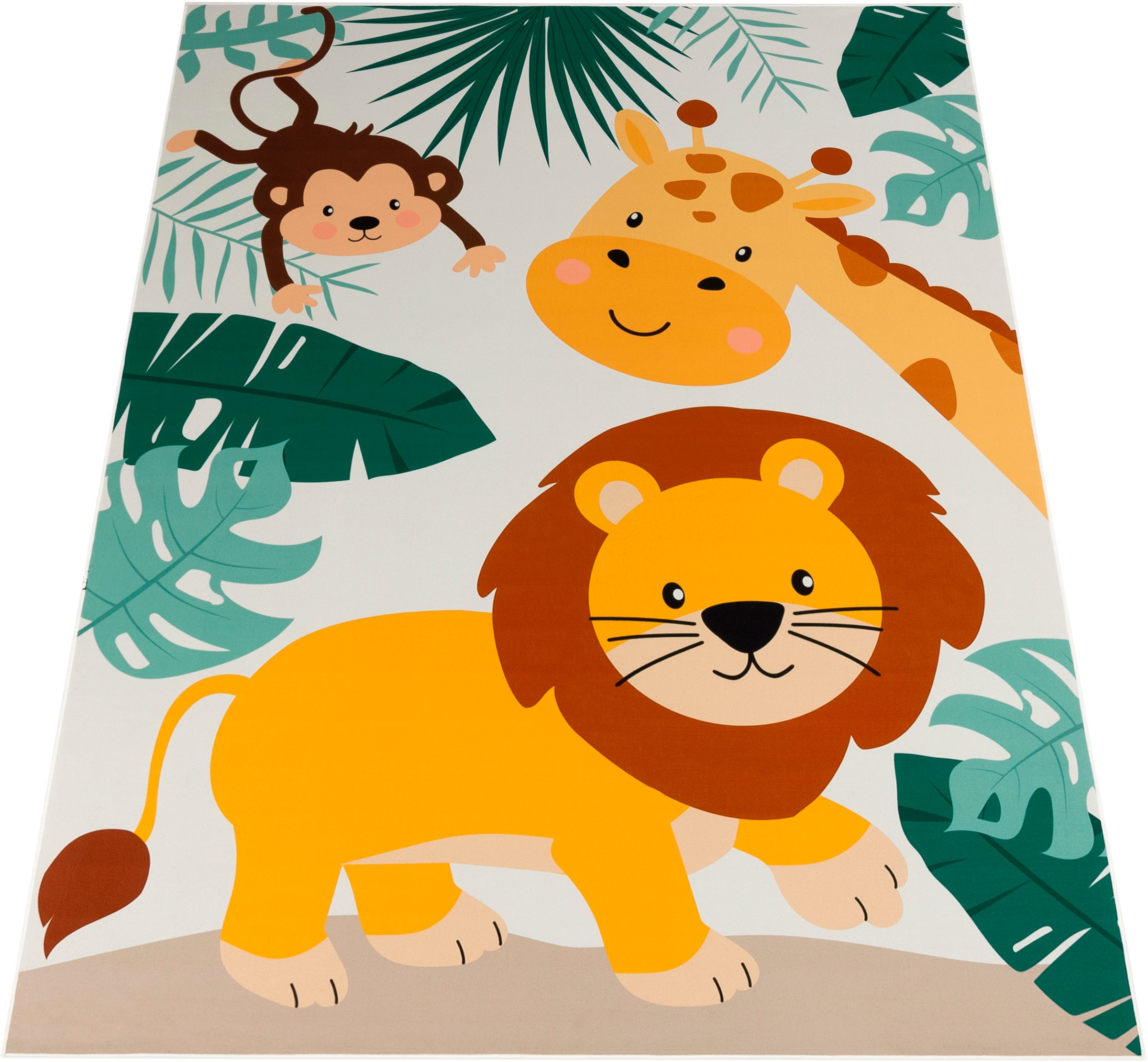 Paco Home Kinderteppich »Bino 582« rechteckig 4 mm Höhe Spielteppich, Motiv Tiere, Löwe & Giraffe, Kinderzimmer