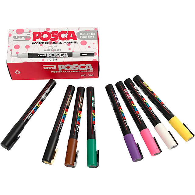 Posca Tusj, nr. PC-3M, strek 0,9-1,3 mm, fine, ass. farger, 12 stk./ 1 pk.