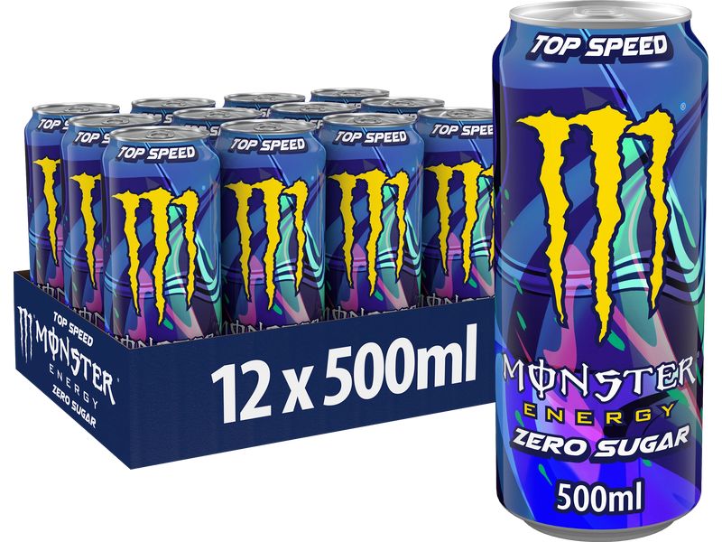 Monster Energy Drink Top Speed Zero 12 x 0.5 l Zuckerfreier Energy-Drink mit vollem Monster-Kick