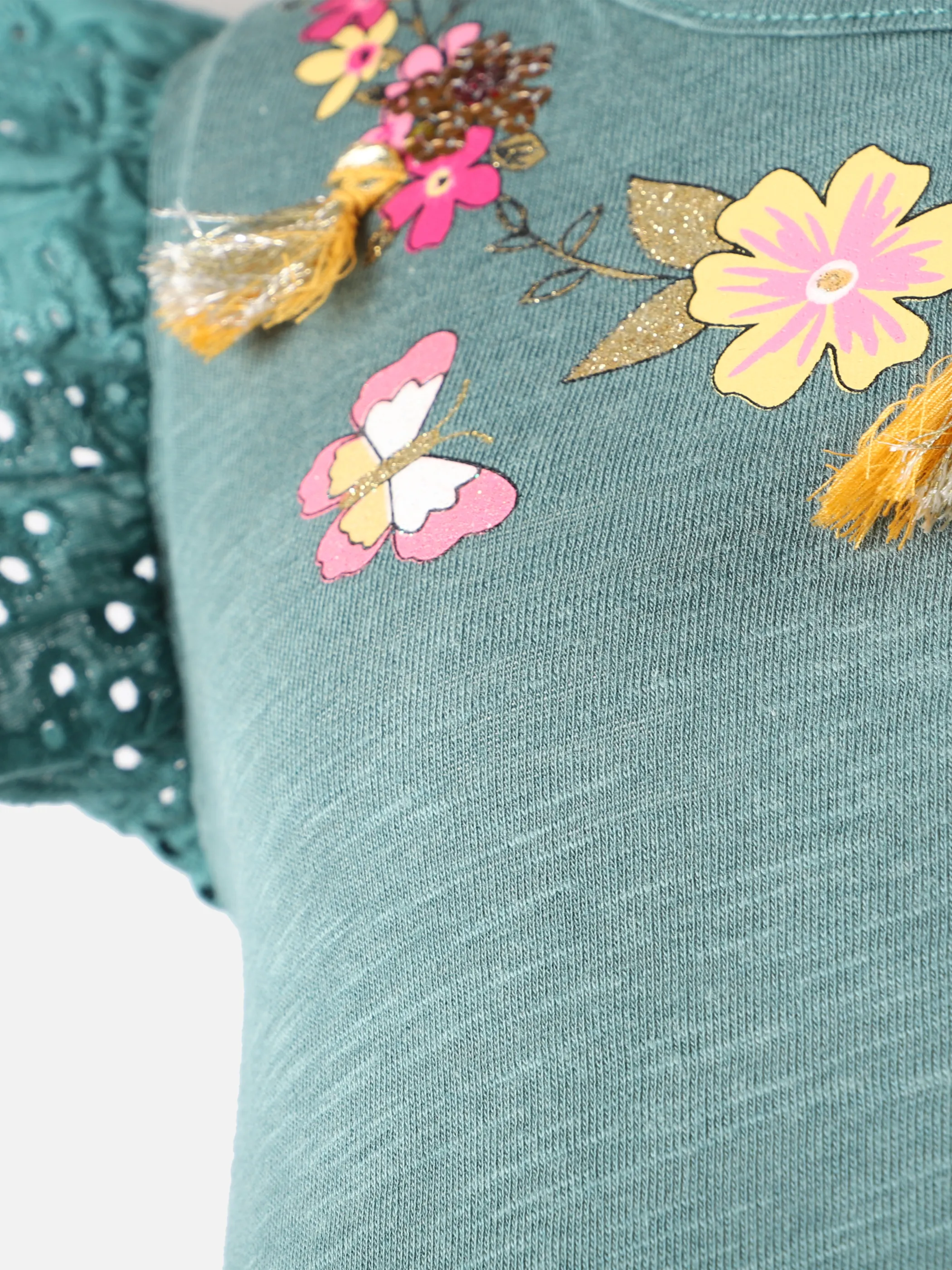 Mädchen Kleid mit Lochstickerei und Blumendetails