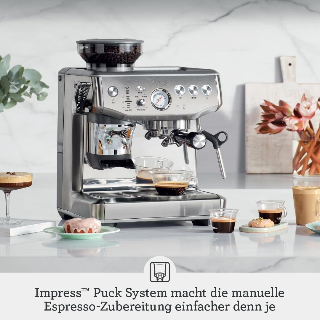 Sage - The Barista Express Impress - Kaffeemaschine mit manuellem Milchaufschäumer & integriertem Mahlwerk - Intelligente Dosierung, 25 Mahlgradeinstellungen - Gebürsteter Edelstahl