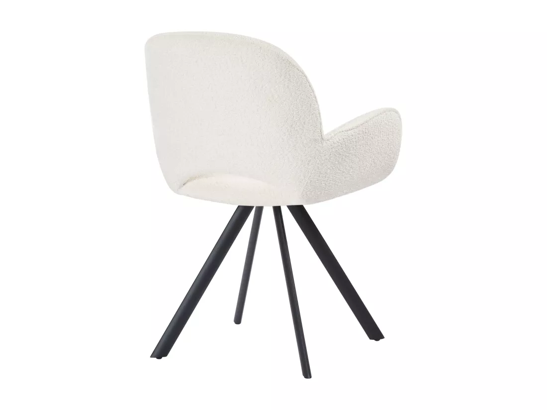 Lot de 6 chaises avec accoudoirs en tissu bouclette et métal noir - Blanc - DORNELA
