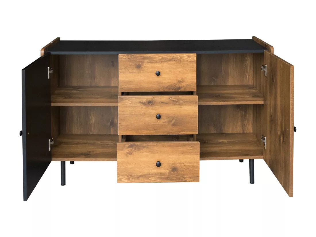 Buffet contemporain - 2 portes et 3 tiroirs - Noir & Naturel