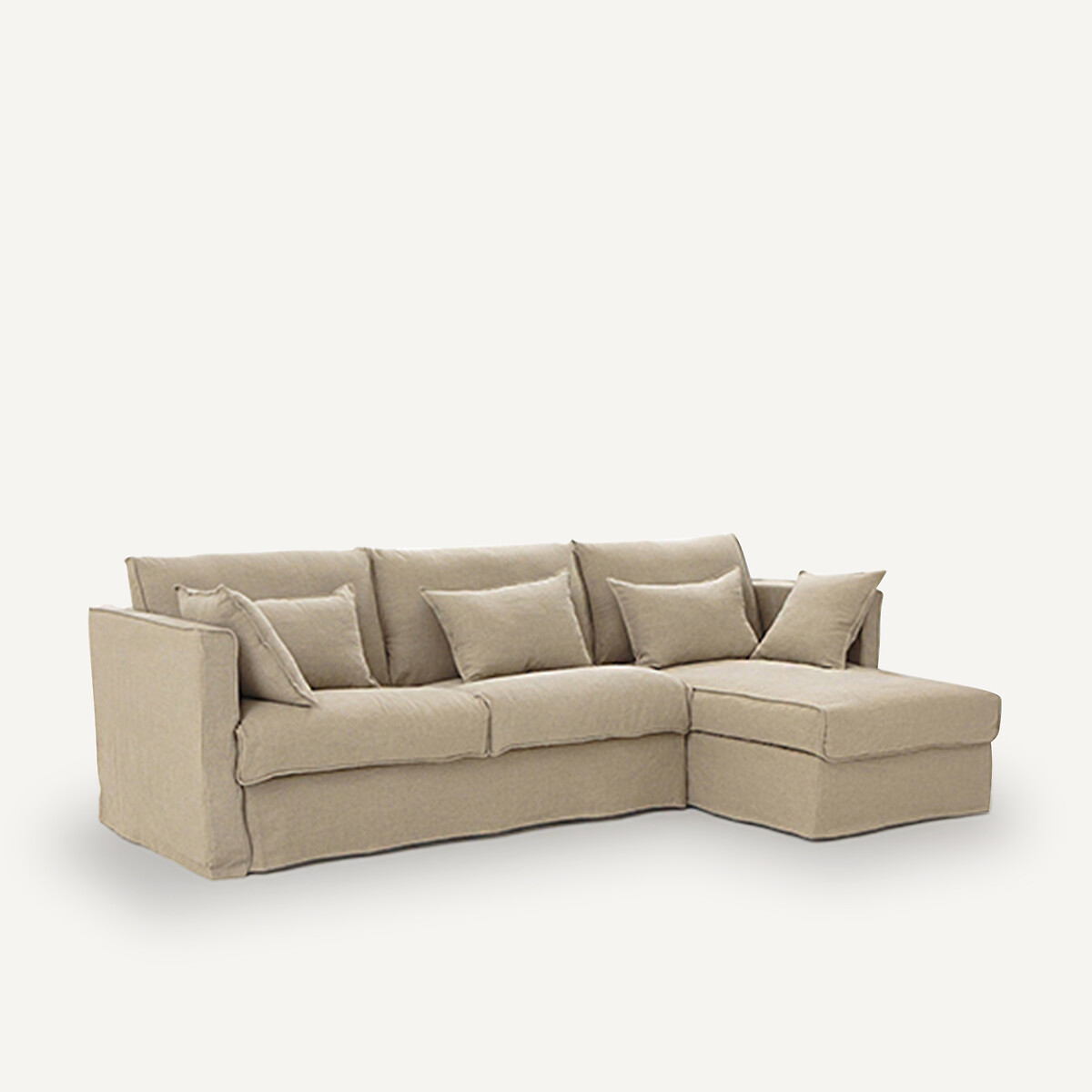 AM.PM<br>Sofá de canto conversível. Linho resistente com lavagem stonewashed, Camille