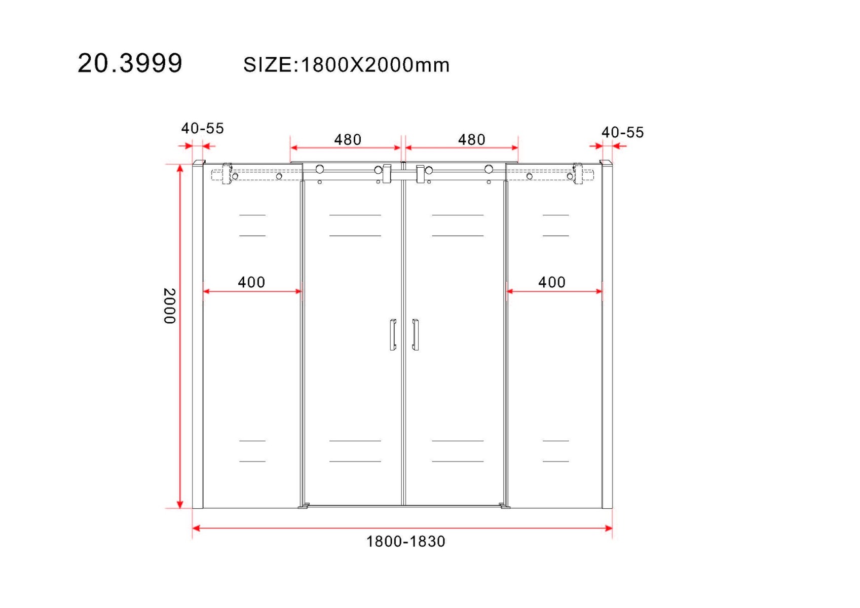 Mueller Dual dubbele schuifdeur 180x200 met zijwanden anti-kalk