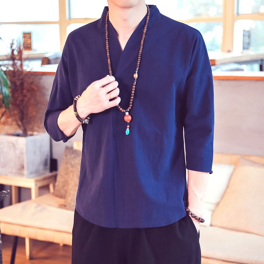 YIKES - Effen shirt met 3/4-mouwen en V-hals