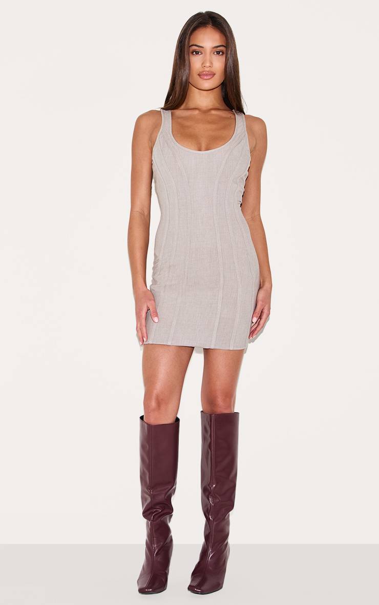 Gris Robe Mini À Détail Corset En Tissu Tissé